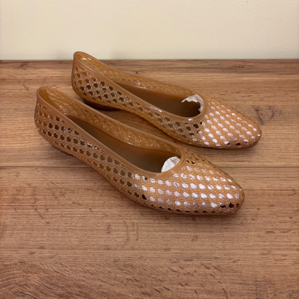 Jeffrey Campbell Tan Woven Jelly Flats